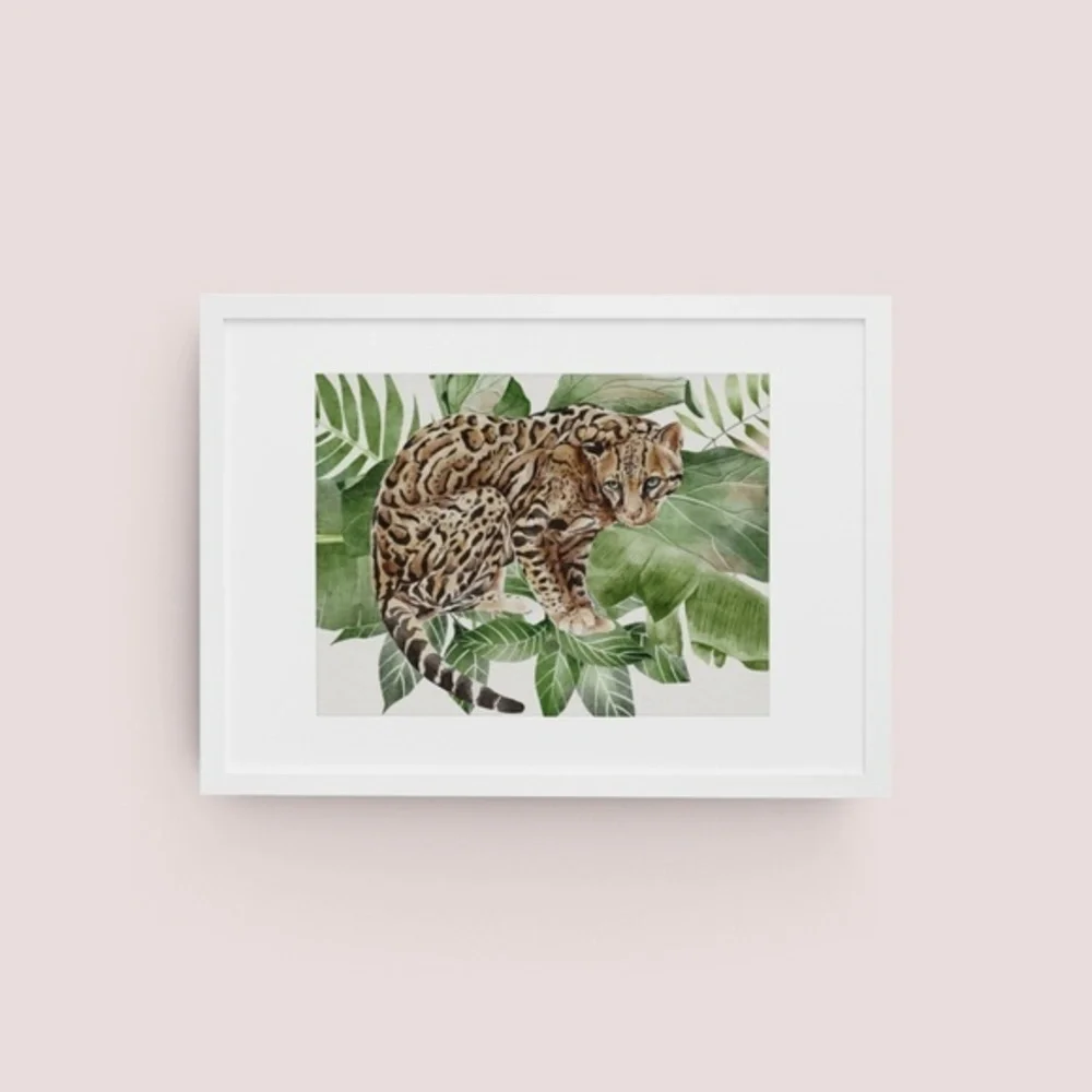 Watercolor Wall Art Wild Cat Ocelot Portrait Print Poster Unframed - Picture 7 of 17
